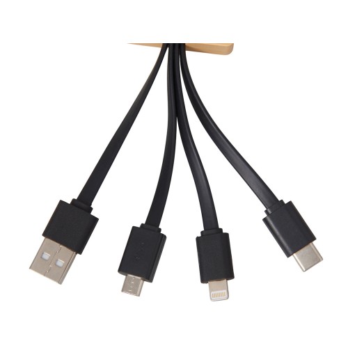 Кабель 3-в-1 с подсветкой лого «Reedia S6», бамбук, черный