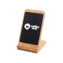 Беспроводное зарядное устройство 2-в-1 с подсветкой лого «Reedia S4», 15 Вт, бамбук, черный