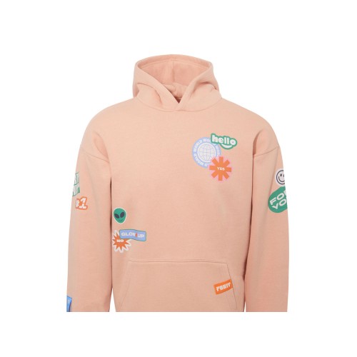 Толстовка с капюшоном оверсайз «Berlin» унисекс, лососевый, ДТФ, бренд тайп и лейбл