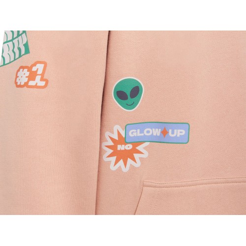 Толстовка с капюшоном оверсайз «Berlin» унисекс, лососевый, ДТФ, бренд тайп и лейбл