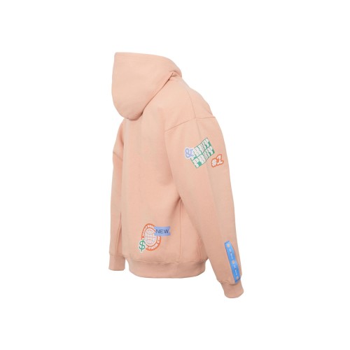 Толстовка с капюшоном оверсайз «Berlin» унисекс, лососевый, ДТФ, бренд тайп и лейбл