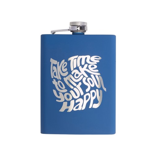 Фляжка 240 мл Remarque soft touch, 304 сталь, синий (гравировка)