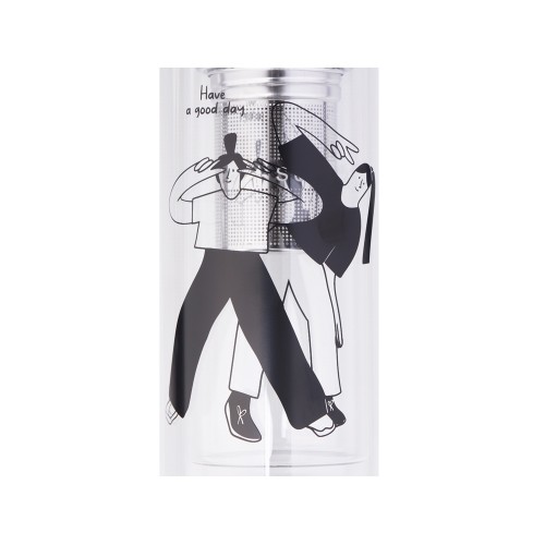 Стеклянная термобутылка "Glassir", 500мл, черный (трафаретная печать круговая)