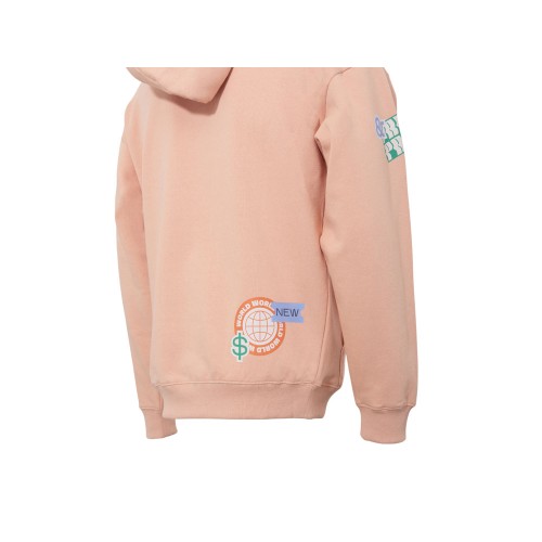 Толстовка с капюшоном оверсайз «Berlin» унисекс, лососевый, ДТФ, бренд тайп и лейбл