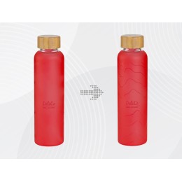 Стеклянная бутылка с бамбуковой крышкой «Foggy», 600 мл, красный, с УФ печатью
