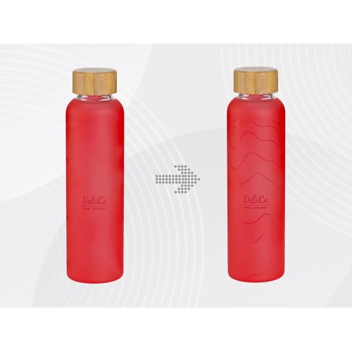 Стеклянная бутылка с бамбуковой крышкой «Foggy», 600 мл, красный, с УФ печатью