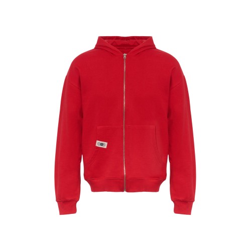 Толстовка оверсайз с капюшоном на молнии «Monaco», красный, лейбл, бренд тайп и термотрансфер