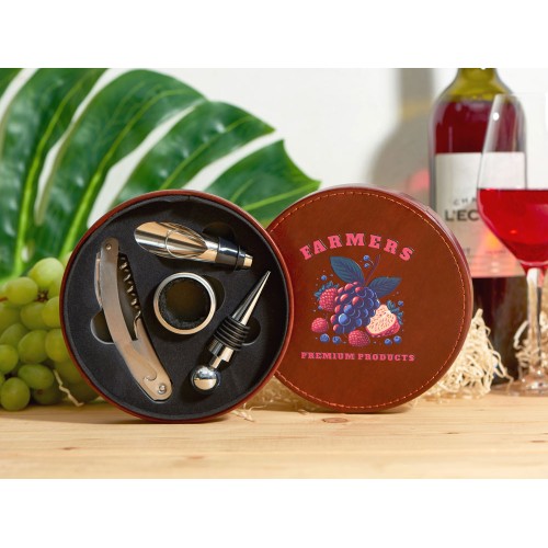 Набор аксессуаров для вина «Fabrizio», коричневый с рельефной УФ-печатью