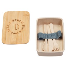 Ланчбокс Lunch с крышкой, бежевый (гравировка)