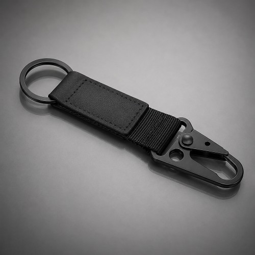 Брелок-ремувка "Carabinier" из ткани с вставкой из экокожи и карабином, черный